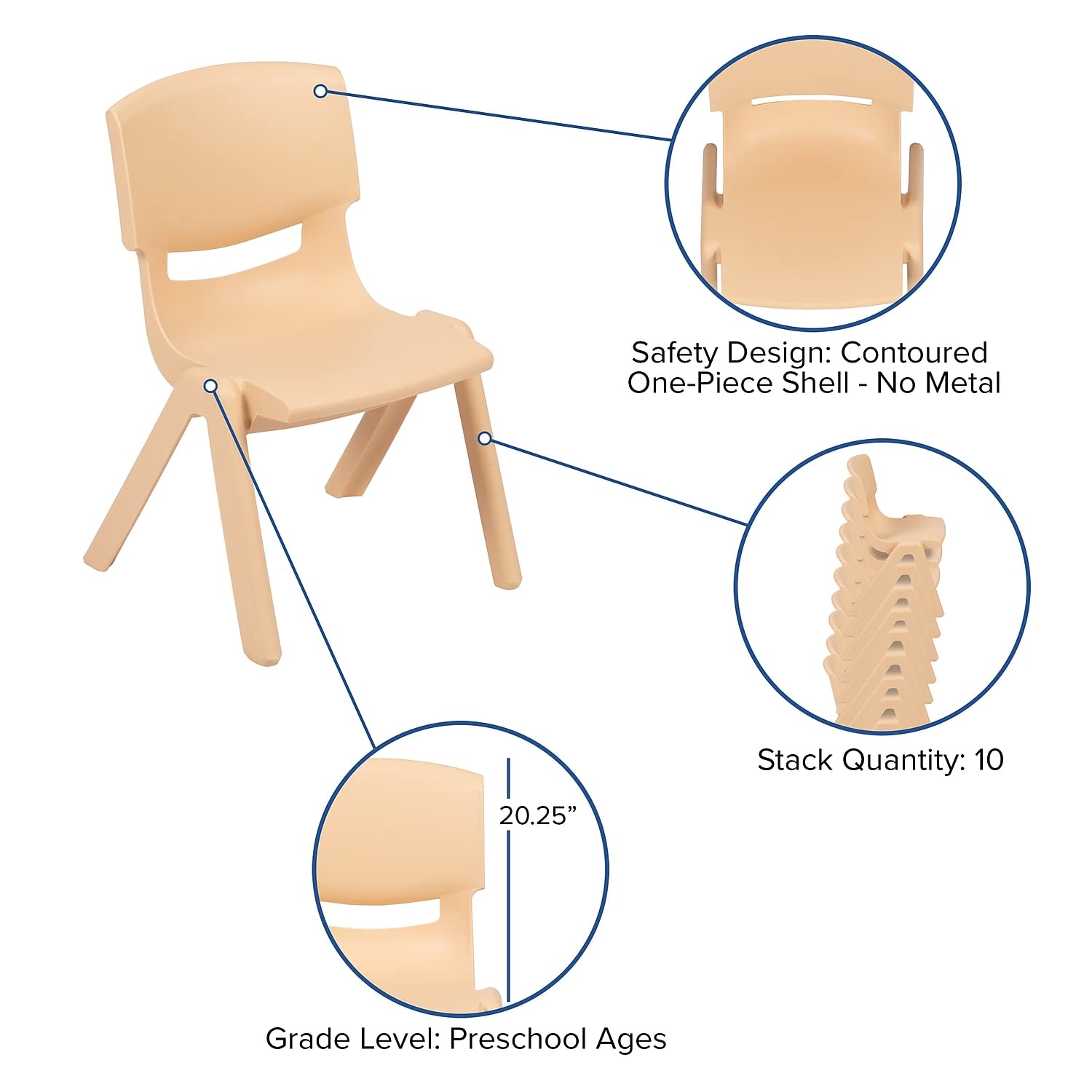 Flash Furniture 35"W X 65"L Half-Moon Natural Plastic Height Adjustable Activity Table Set With 4 Chairs